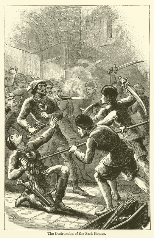 Sarkpiraternas förstörelse (gravyr) av English School
