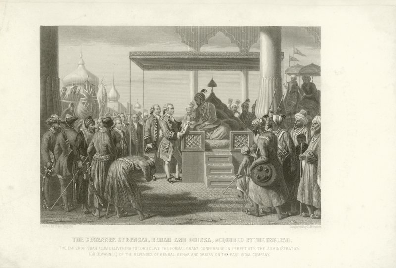 Diwani från Bengal, Bihar och Orissa förvärvad av engelsmännen, Indien, 1765 av English School