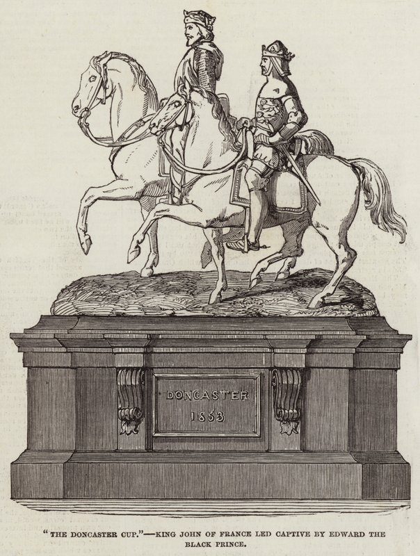 "The Doncaster Cup", kung John av Frankrike ledde till fångenskap av Edward the Black Prince (gravyr) av English School