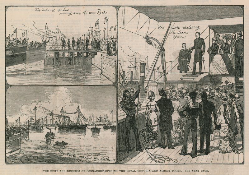 Hertigen och hertiginnan av Connaught öppnar Royal Victoria and Albert Docks av English School