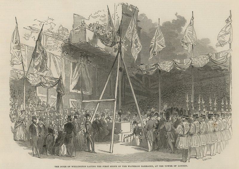 Hertigen av Wellington lägger den första stenen i Waterloo Barracks av English School