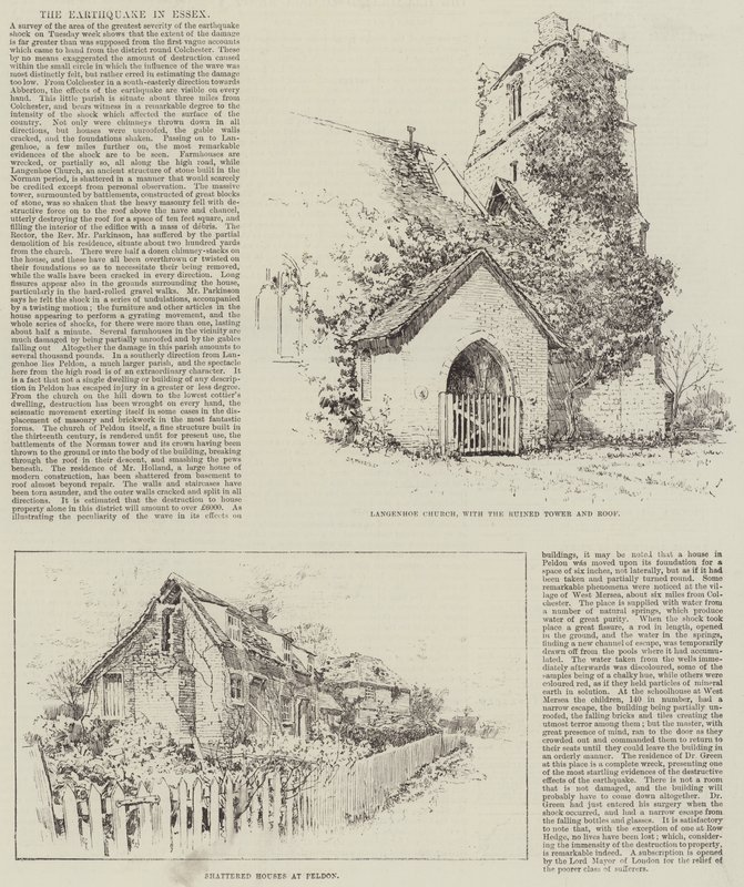 Jordbävningen i Essex (litho) av English School
