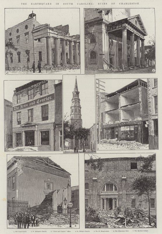 Jordbävningen i South Carolina, Ruins of Charleston (gravyr) av English School
