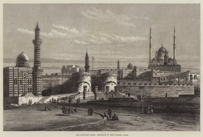 Den egyptiska krisen, ingången till citadellet, Kairo (gravyr) av English School