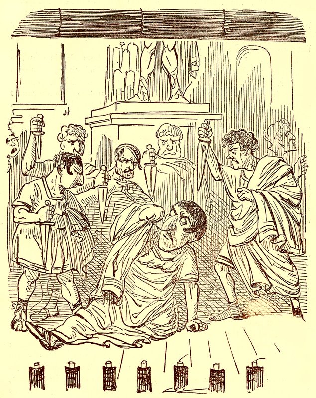 The End of Julius Caesar, illustration från The Comic History of Rome av Gilbert Abbott a Beckett, publicerad ca 1850 (digitalt förbättrad bild) av English School