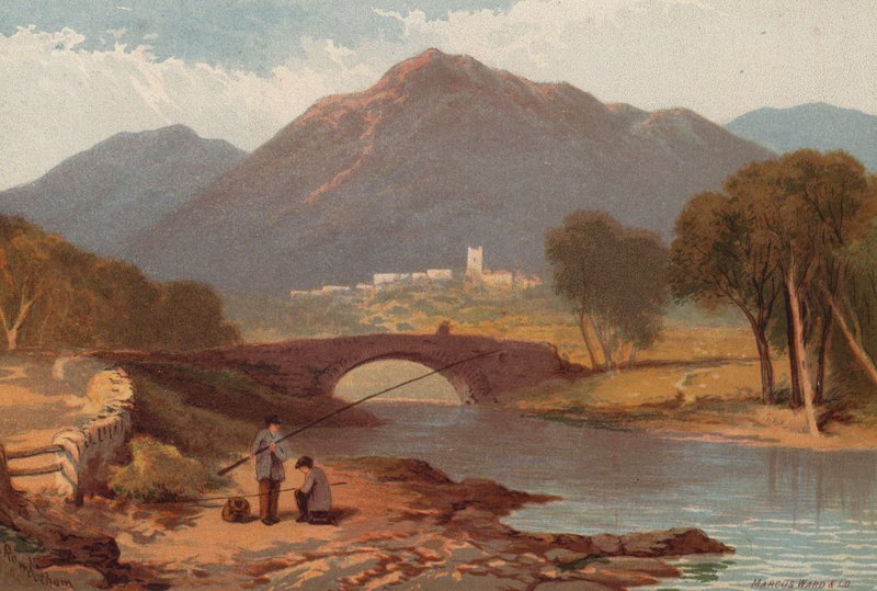 The English Lakes, Ambleside (färg litho) av English School
