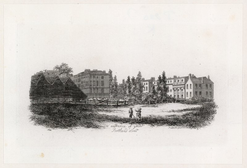 Ingången till Great Portland Street, Marylebone, London av English School