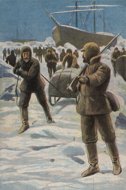 Erebus och terrorn i isen (färg litho) av English School