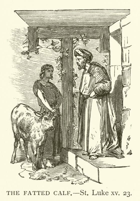 The Fatted Calf, St Luke, xv, 23 (gravyr) av English School