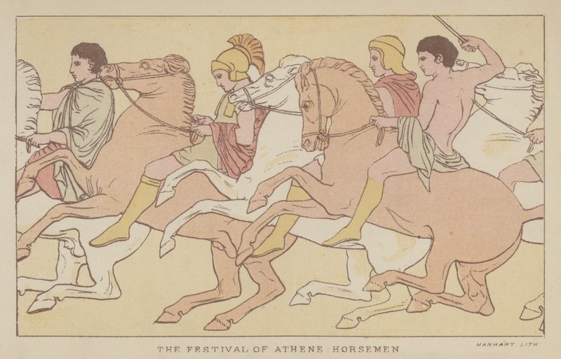 The Festival of Athene, Horsemen (färg litho) av English School