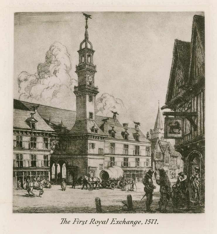 The First Royal Exchange, London, 1571 av English School