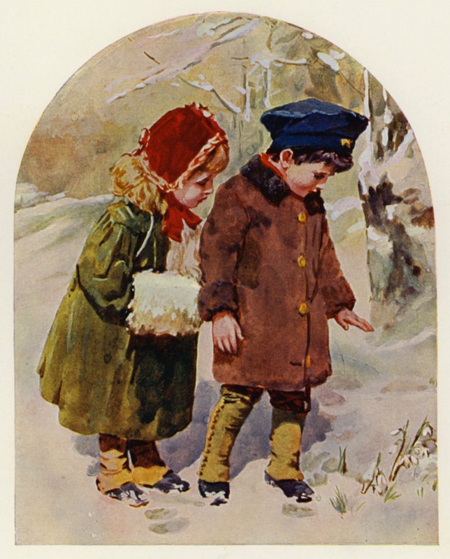 Den första snödroppen (färg litho) av English School