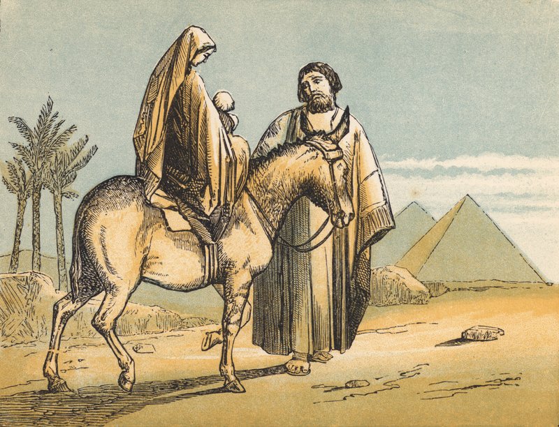 Flygningen till Egypten (färgad gravyr) av English School