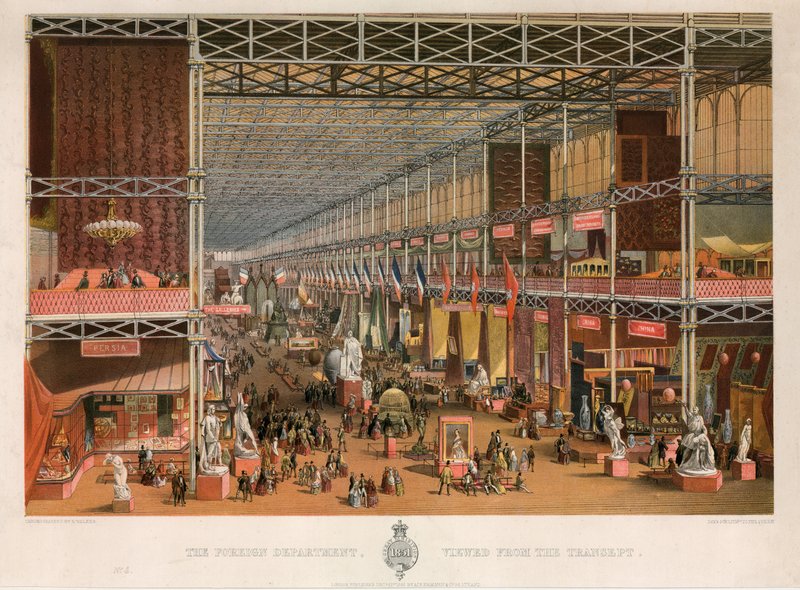 Utrikesdepartementet sett från tvärskeppet, stora utställningen, 1851 av English School