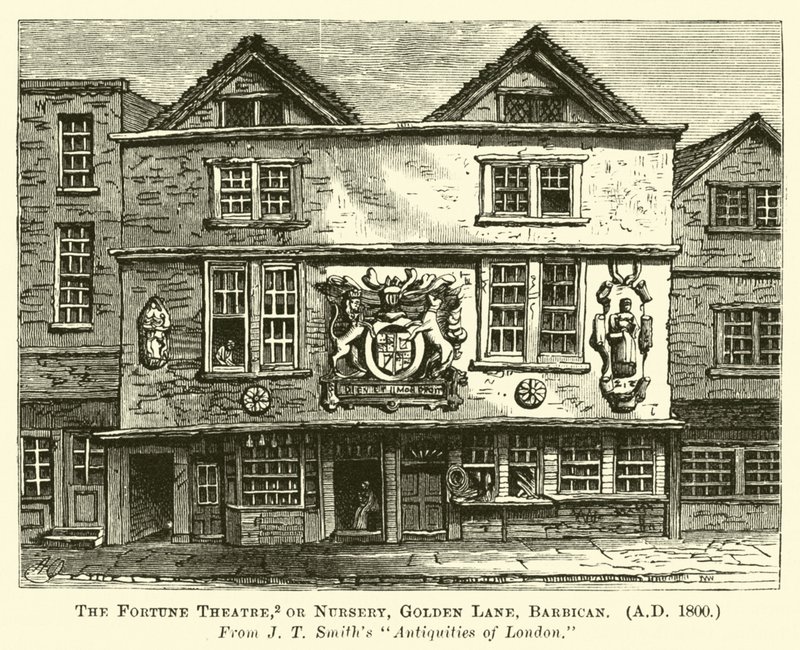 The Fortune Theatre, eller Nursery, Golden Lane, Barbican, AD 1800 av English School