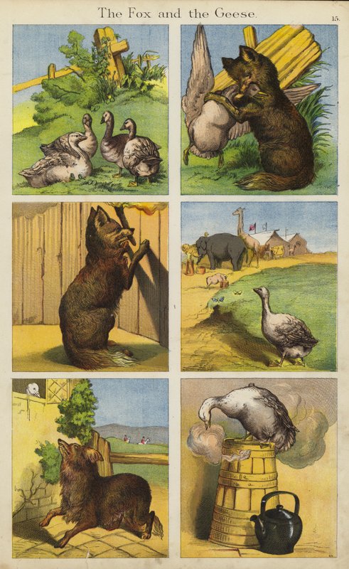 Räven och gässen (färg litho) av English School