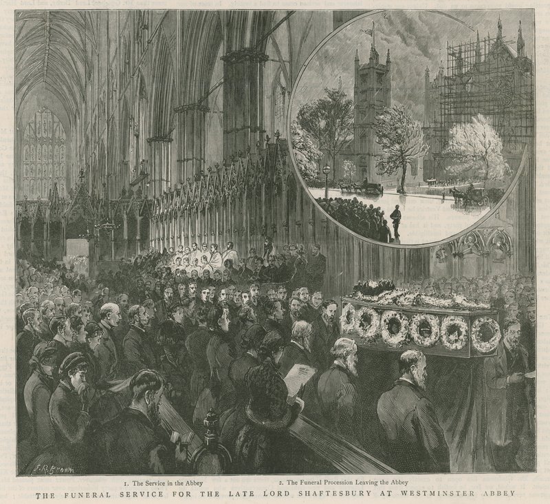 Begravningsgudstjänsten för den avlidne Lord Shaftesbury i Westminster av English School