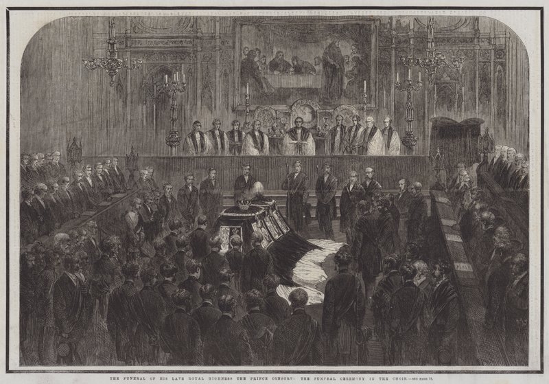 Hans framlidne Kungliga Höghet Prinsgemalens begravning, Begravningsceremonin i kören (gravyr) av English School