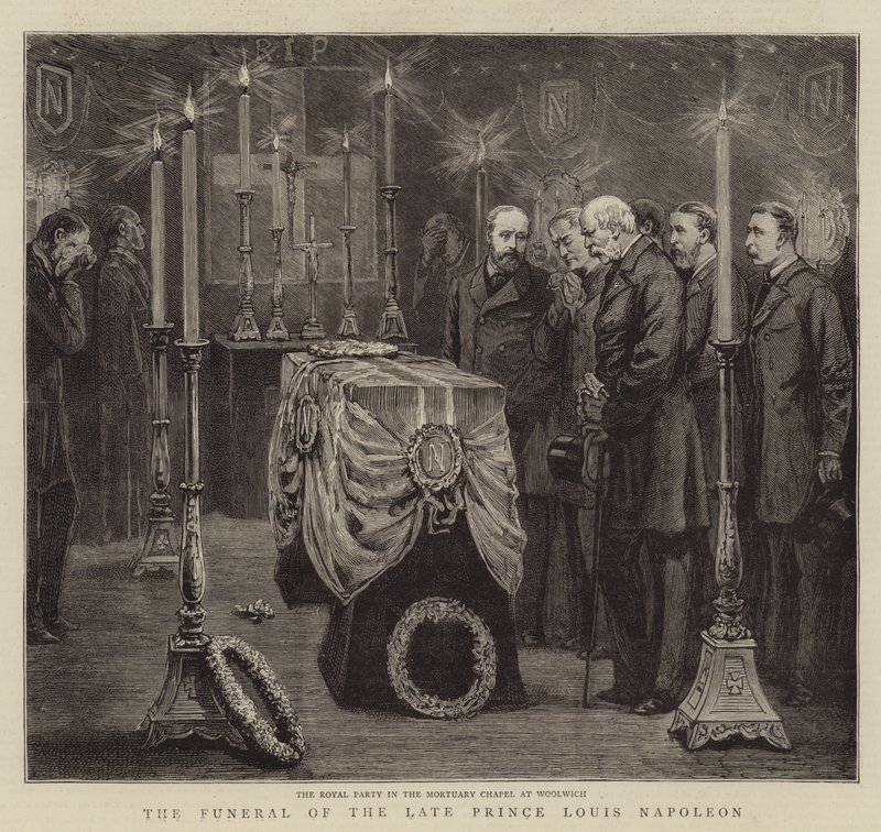 Den avlidne prins Louis Napoleons begravning (gravyr) av English School
