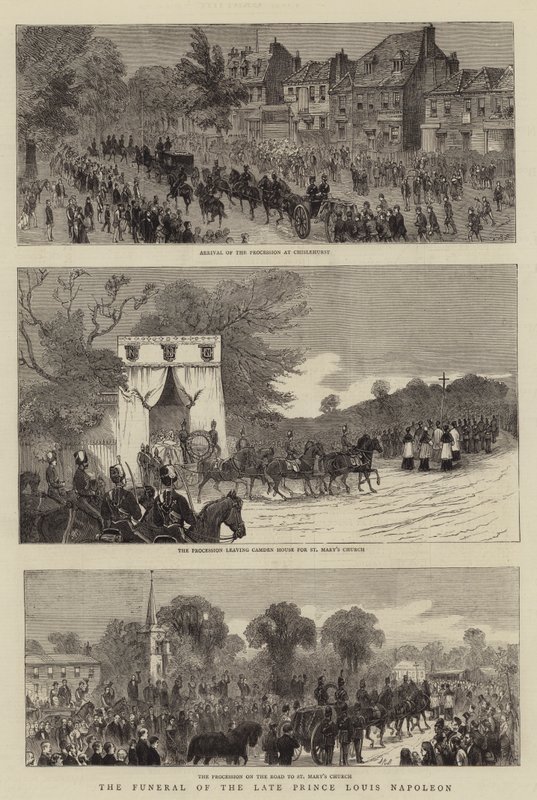 Den avlidne prins Louis Napoleons begravning (gravyr) av English School