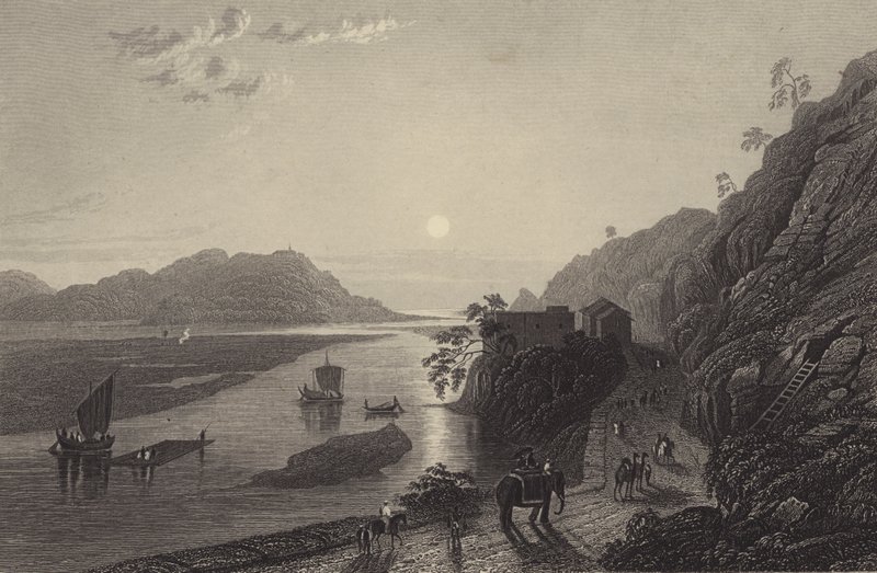 Ganges rinner ut på slätterna nära Haridwar (gravyr) av English School