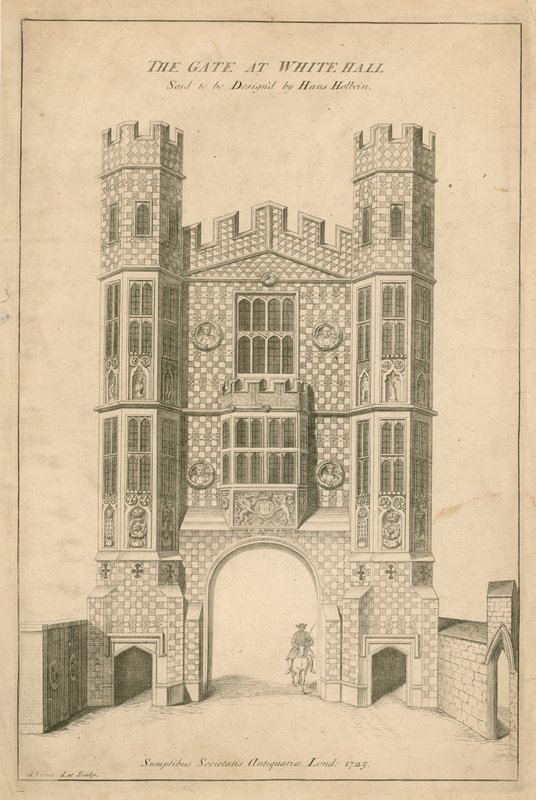 Porten vid Whitehall. Sägs vara designad av Hans Holbein av English School