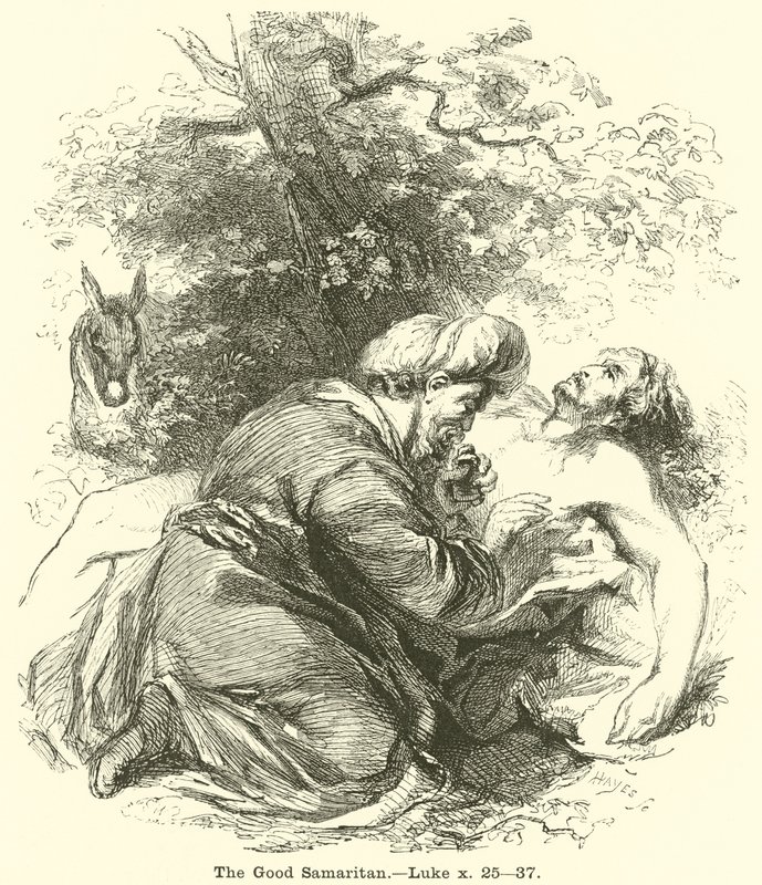 Den barmhärtige samariten, Luke, x, 25, 37 av English School