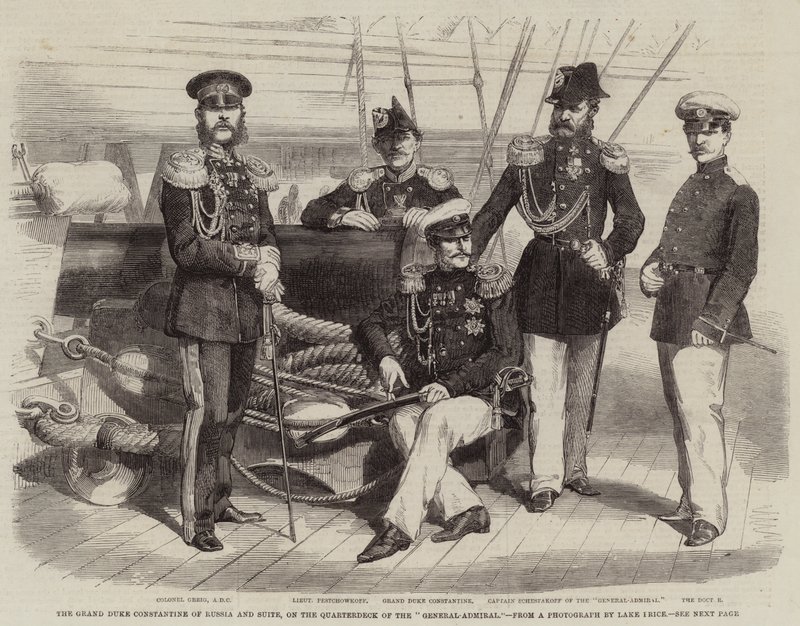 Storhertigen Konstantin av Ryssland och svit, på "General-amiralens" kvartsdäck av English School