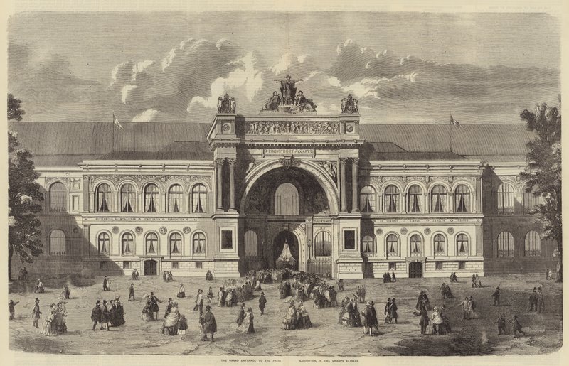 Den stora ingången till Parisutställningen, i Champs Elysees (gravyr) av English School