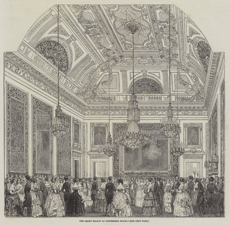 The Grand Saloon på Devonshire House (gravyr) av English School