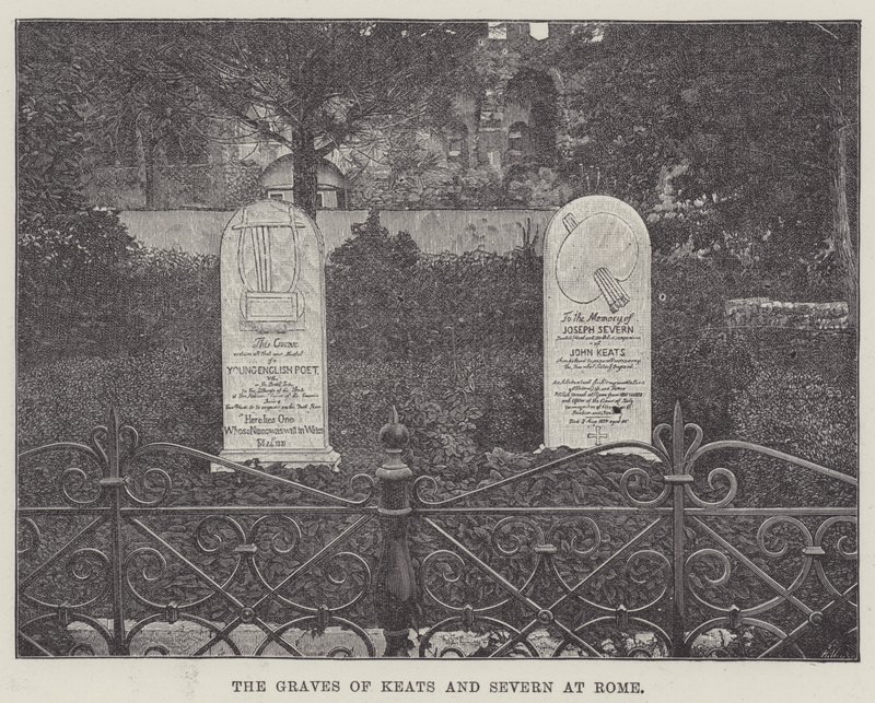 Keats och Severns gravar i Rom (gravyr) av English School