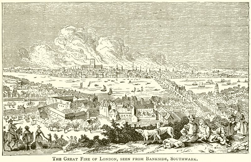 The Great Fire of London, sett från Bankside, Southwark av English School