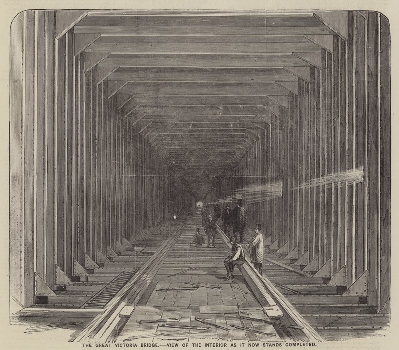 The Great Victoria Bridge, vy över interiören som den nu står färdig (gravyr) av English School