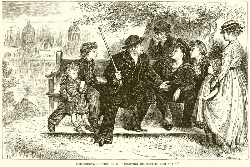 The Greenwich Pensioner--Fighting his Battles Oer igen av English School