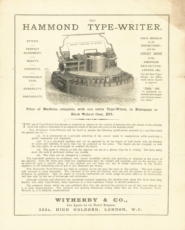 The Hammond Type-Writer från Wetherby & Co, High Holborn, London av English School