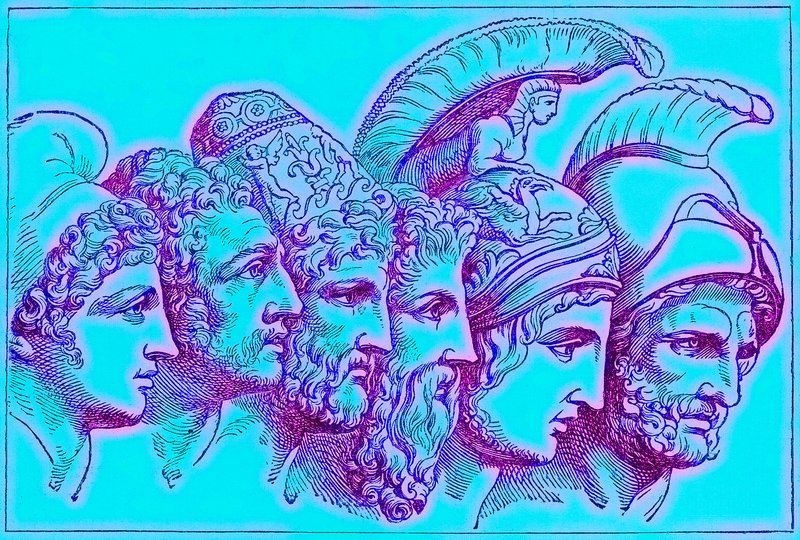 The Heroes of the Trojan War: Paris, Diomedes, Odysseus, Nestor, Achilles, Agamemnon, illustration från The Illustrated History of the World, publicerad ca 1880 (digitalt förbättrad bild) av English School