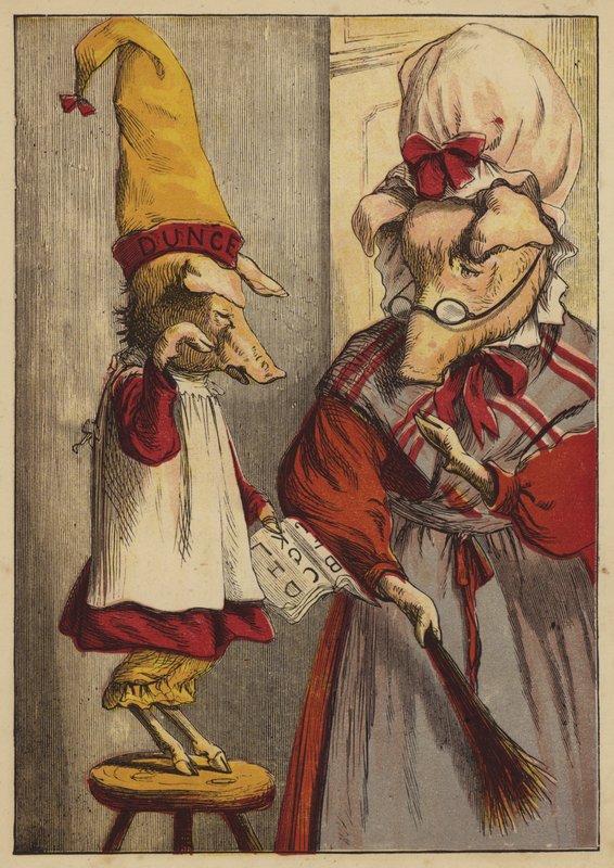 Historien om fem små grisar (färgad gravyr) av English School
