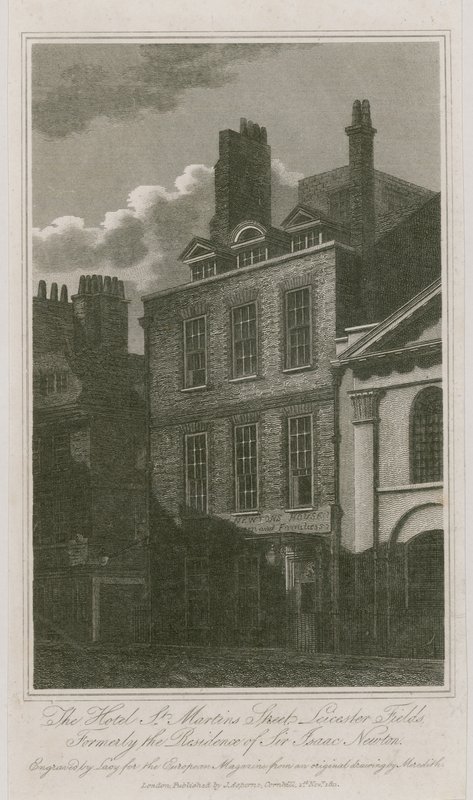 Hotellet, St Martins Street, Leicester Square, London; tidigare bostad för Sir Isaac Newton av English School