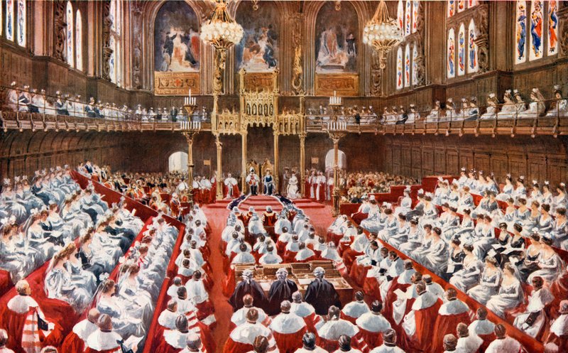 House of Lords. Invigningen av parlamentets hus av Hans Majestät Kungen av English School