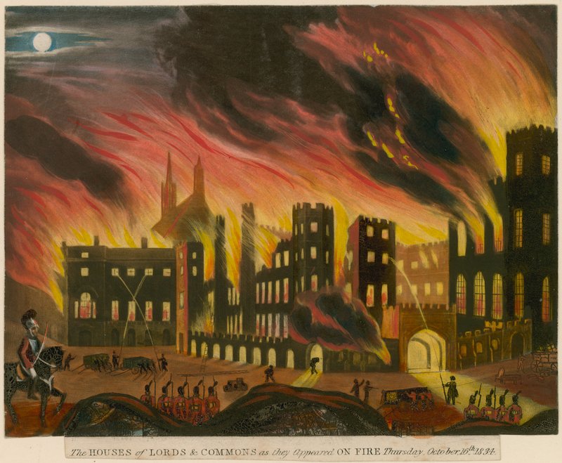 House of Lords and Commons när de såg ut i brand, 16 oktober 1834 av English School