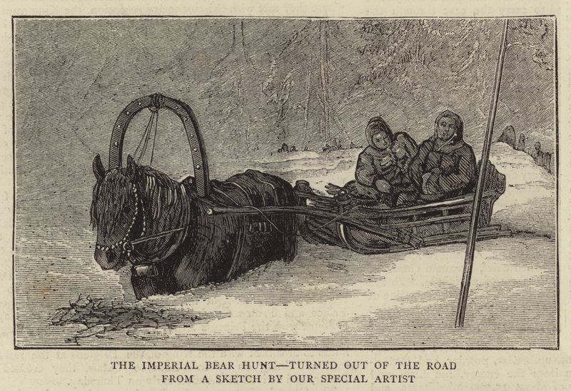 Imperial Bear Hunt, vände ut ur vägen (gravyr) av English School