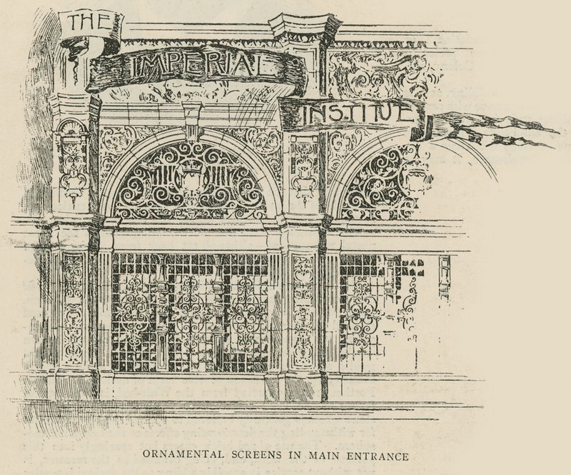 The Imperial Institute: Prydnadsdukar i huvudentrén av English School