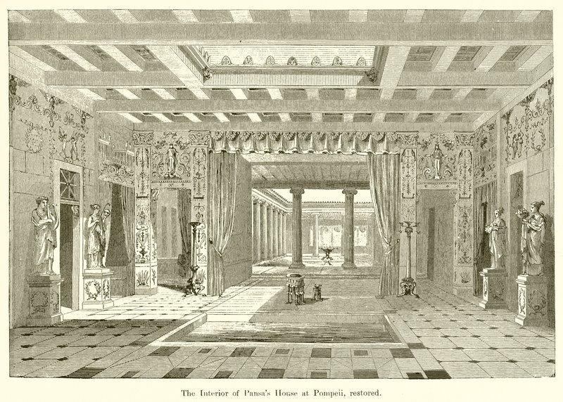 Interiören av Pansas House i Pompeji, restaurerad av English School
