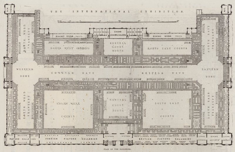 Den internationella utställningen, galleriernas plan (gravyr) av English School
