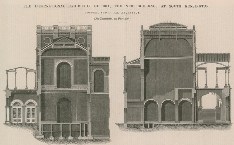 Den internationella utställningen 1871: De nya byggnaderna i South Kensington av English School
