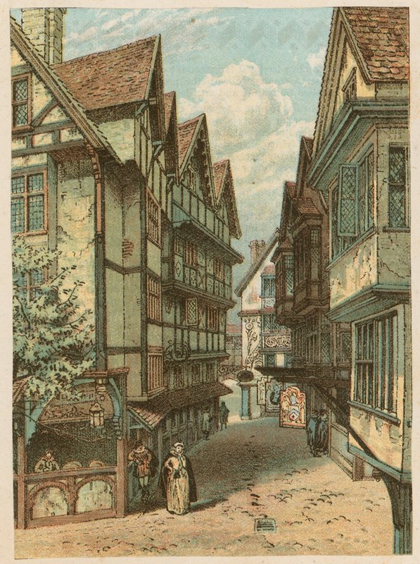 Den internationella hälsoutställningen i South Kensington, 1884: den gamla Londongatan av English School