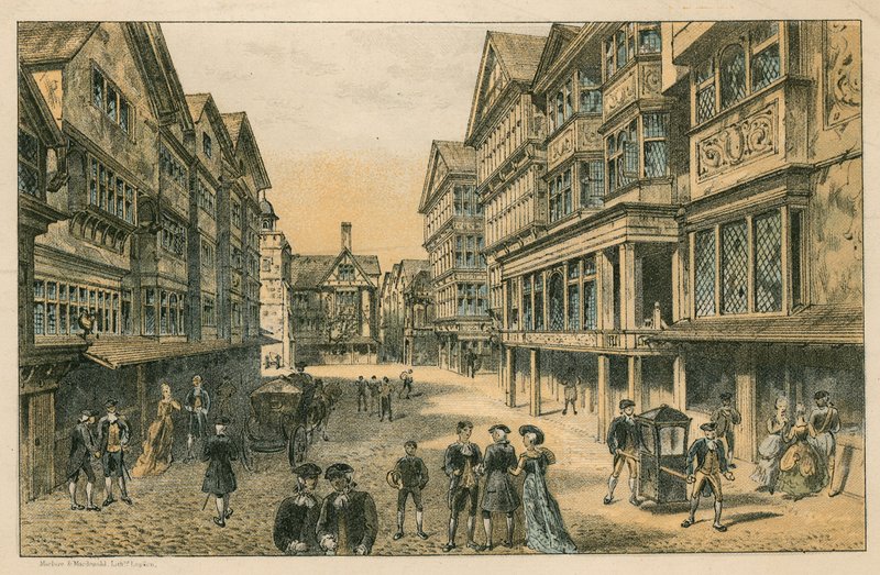 Den internationella hälsoutställningen i South Kensington, 1884: den gamla Londongatan av English School