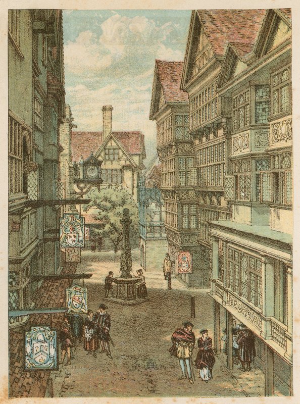 Den internationella hälsoutställningen i South Kensington, 1884: den gamla Londongatan av English School