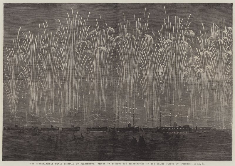 International Naval Festival i Portsmouth, Flight of Rockets och Illumination of the Allied Fleets at Spithead (gravyr) av English School