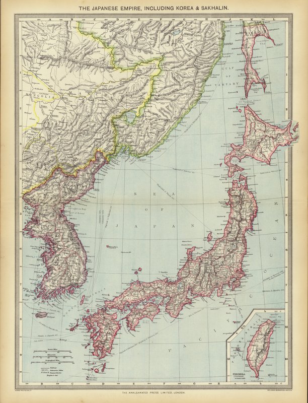 Det japanska imperiet, inklusive Korea och Sakhalin (färg litho) av English School